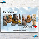 Toile famille personnalisée lettres PAPI photo sur mur de briques, gros plan
