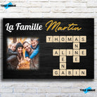 Toile famille personnalisée Scrabble sur mur de briques, gros plan