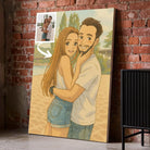 Toile personnalisée style anime japonais Ghibli sur mur de briques, portrait de couple, cadeau original