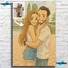 Toile personnalisée style anime japonais Ghibli sur mur de pierre grise, portrait de couple