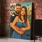 Toile personnalisée effet cartoon type GTA sur mur de briques, portrait de couple, cadeau original