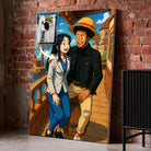 Toile personnalisée style One Piece sur mur de briques, portrait de couple, cadeau original
