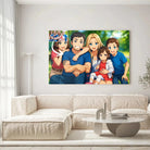 Toile ou verre acrylique style anime japonais manga au-dessus d'un canapé beige, portrait de famille