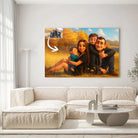 Toile ou verre acrylique style anime Pixar 3D au-dessus d'un canapé beige, portrait de famille