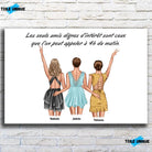 Toile personnages groupe de copines personnalisée sur mur de briques, gros plan