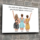 Toile personnages groupe de copines personnalisée sur mur de briques, décoration industrielle