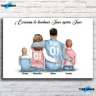 Toile personnages famille personnalisée (2 enfants) sur mur de briques, gros plan