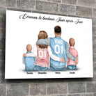 Toile personnages famille personnalisée (2 enfants) sur mur de briques, décoration industrielle
