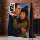 Toile personnalisée style anime Pixar 3D sur mur de briques, portrait de couple, cadeau original