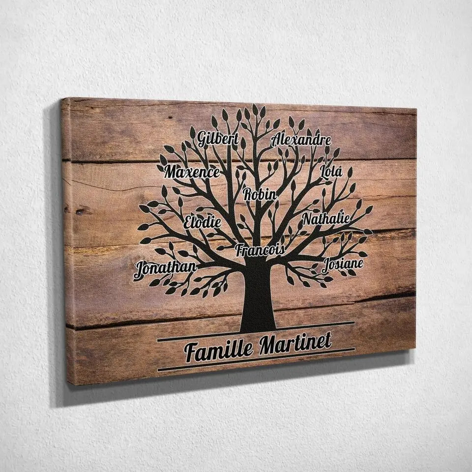 Toile prénoms personnalisée Arbre de Vie sur châssis bois, tranche visible