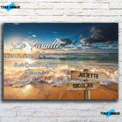 Toile prénoms personnalisée plage et coucher de soleil sur mur de briques, gros plan