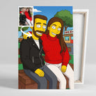 Toile sur châssis bois personnalisée style Simpson, portrait de couple, tranche visible