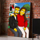 Toile personnalisée style Simpson sur mur de briques, portrait de couple, cadeau original