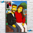 Toile personnalisée style Simpson sur mur de pierre grise, portrait de couple