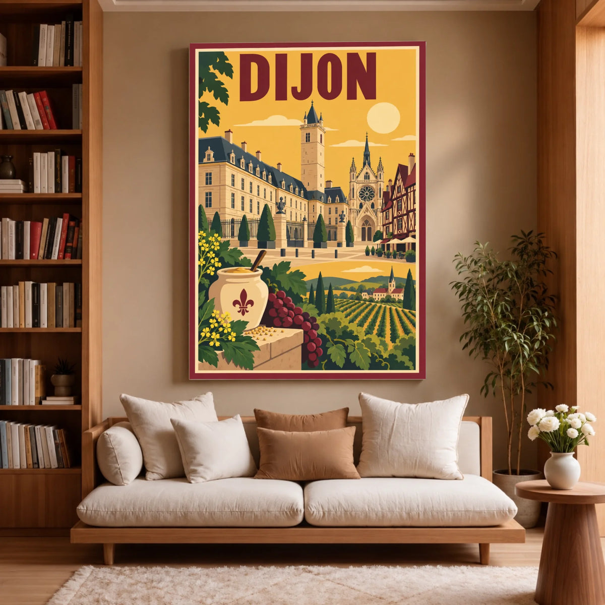 Toile décorative Dijon accrochée dans un salon