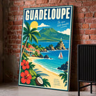 Toile décorative Guadeloupe posée au sol sur un mur de briques