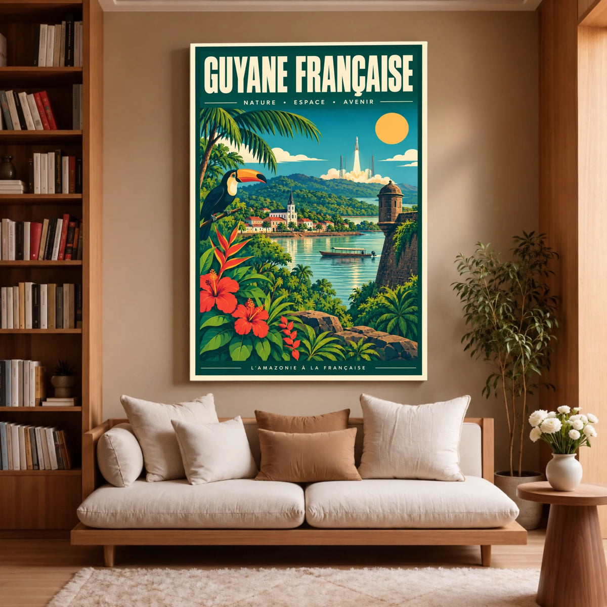 Toile décorative Guyane Française accrochée dans un salon