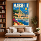 Toile décorative Marseille accrochée dans un salon
