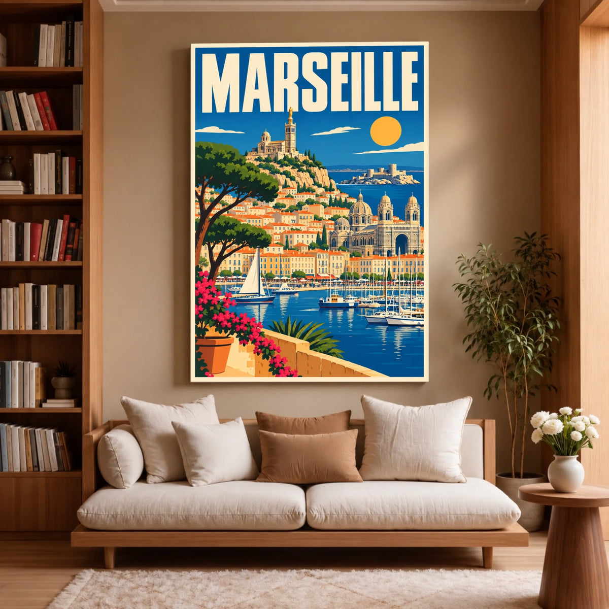 Toile décorative Marseille accrochée dans un salon
