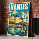Toile décorative Nantes posée au sol sur un mur de briques