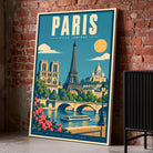 Toile décorative Paris posée au sol sur un mur de briques