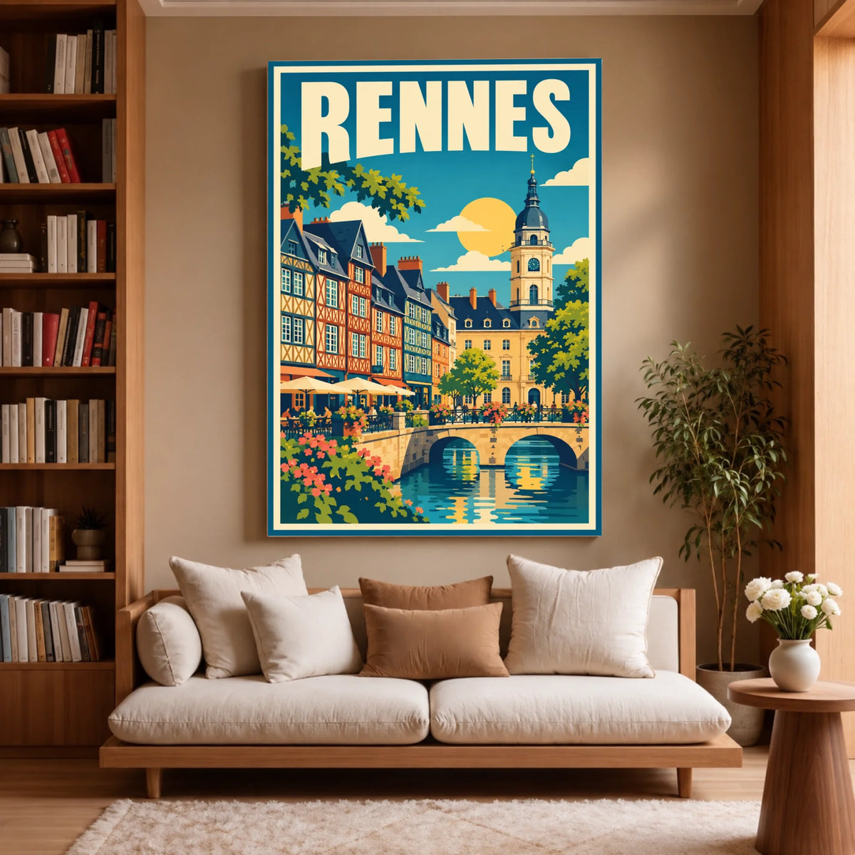 Toile décorative Rennes accrochée dans un salon