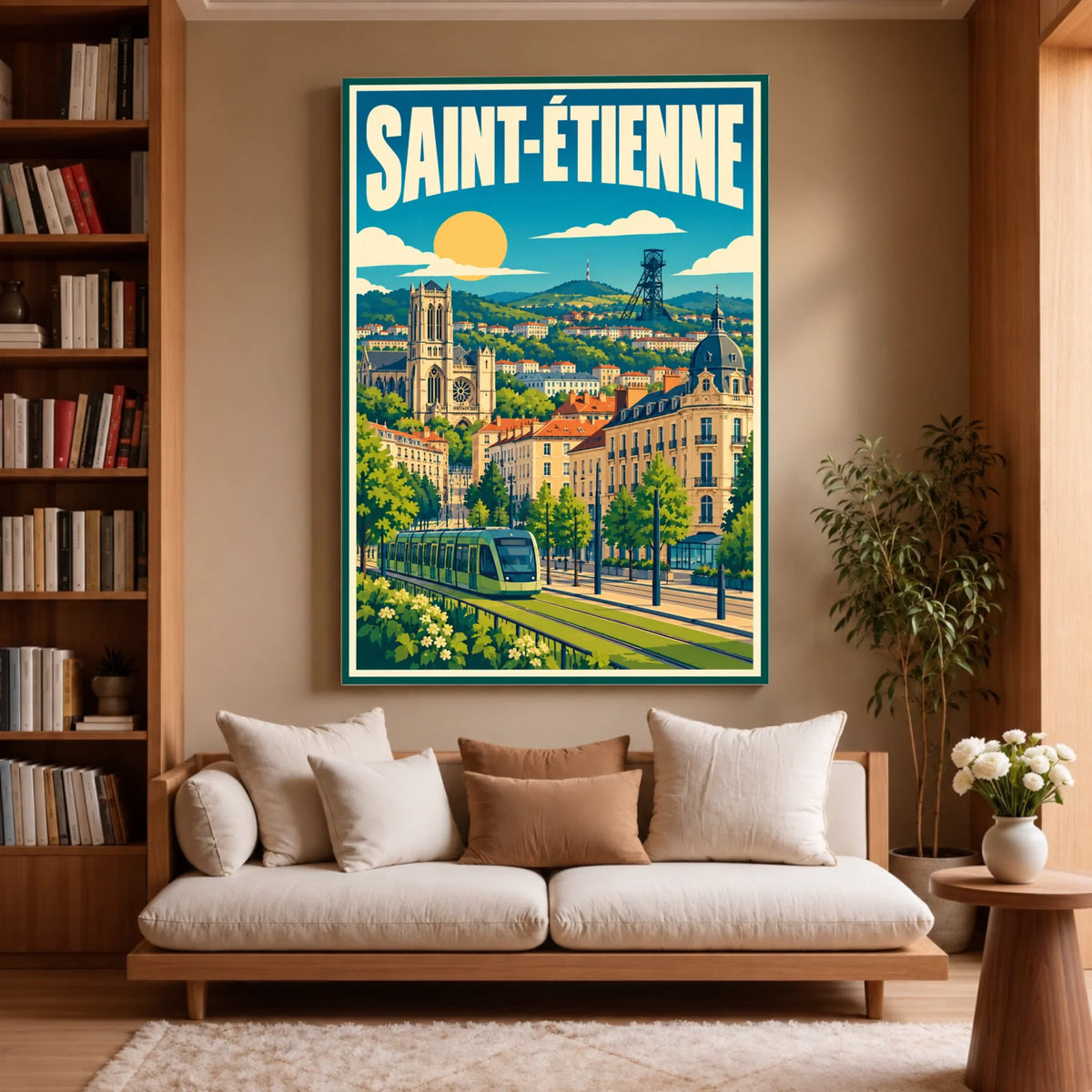 Toile décorative Saint-Étienne accrochée dans un salon