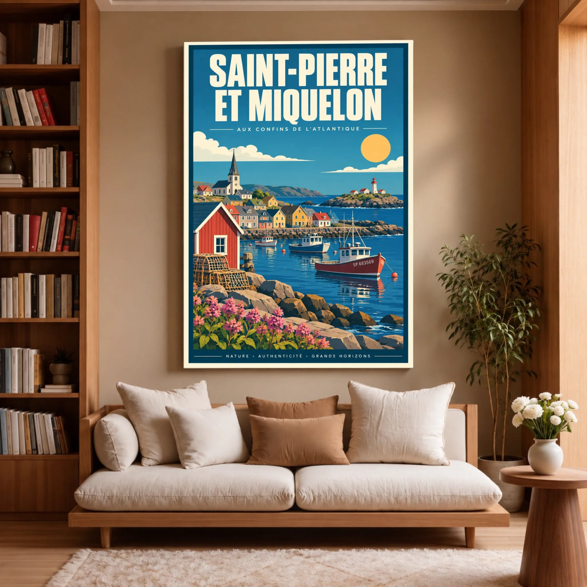 Toile décorative Saint-Pierre-et-Miquelon accrochée dans un salon